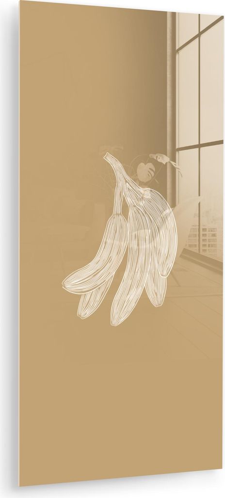 MuchoWow Glasbilder - Bilder auf Wandbild - Foto auf Glas Bananen - Beige - Strichzeichnung - Minimalistisch 60x120 cm Wanddekoration aus Glas - Ac...