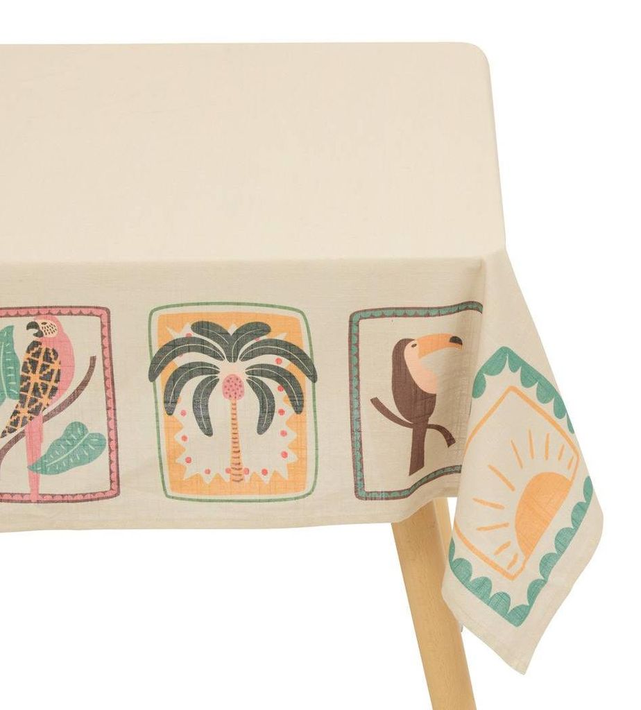 Rechteckige tischdecke tropical 240x140cm baumwolle beige - Atmosphera créateur d'intérieur