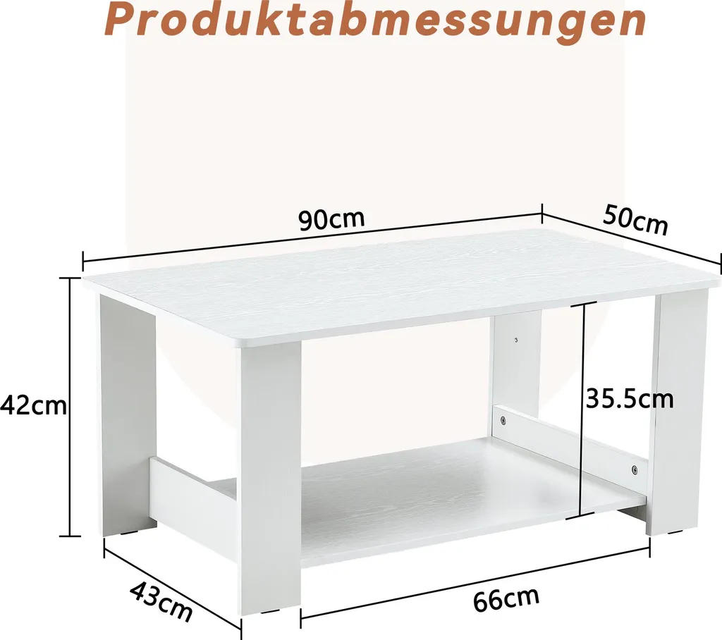 Table basse blanche anti-encombrement avec plateau décor bois