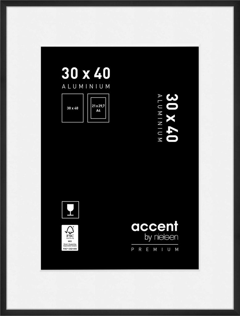 accent by nielsen Aluminium Bilderrahmen Accent Premium, 30x40 cm, Schwarz Matt