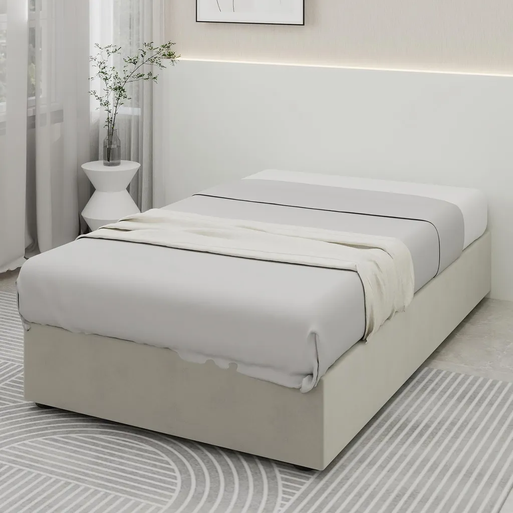 Lit 90x200 gain de place avec rangement sous cadre, velours et métal
