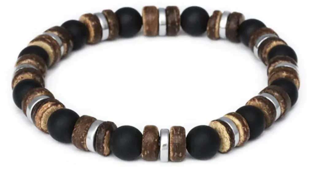 Bracelet homme élastique robuste en onyx et hématite véritable