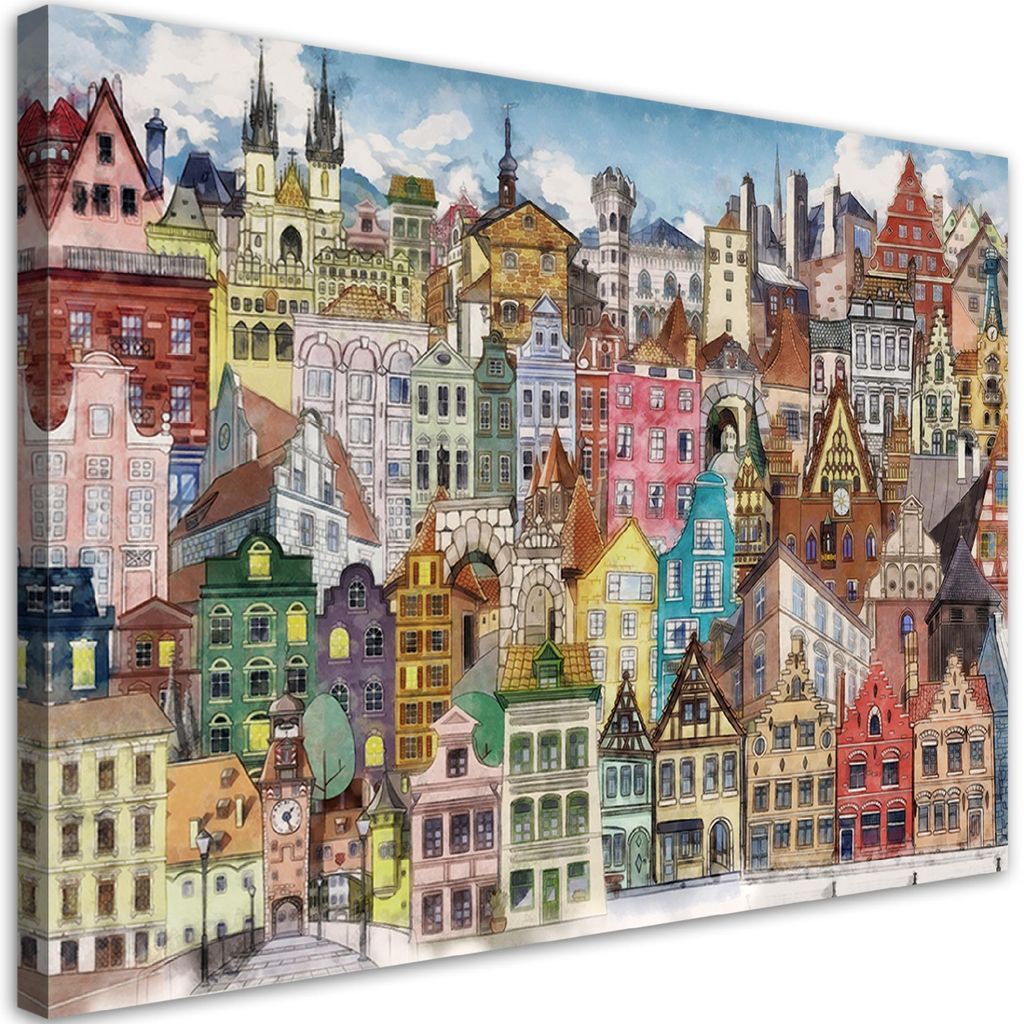 Leinwandbild fröhliche stadt 120x80 cm Feeby farbe wandbild bereit zum aufhängen