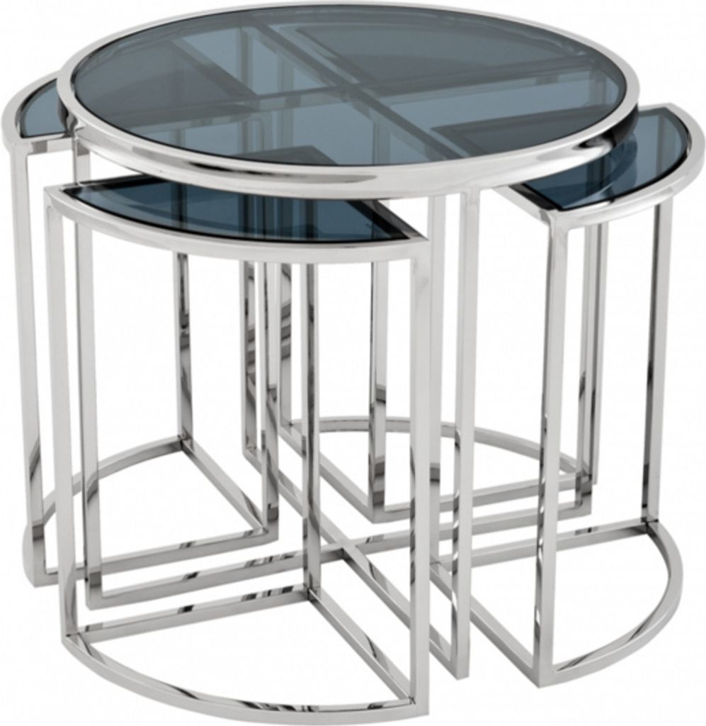 Casa Padrino Luxus Art Deco Designer Beistelltisch 5er Set mit Rauchglas - Luxus Qualität