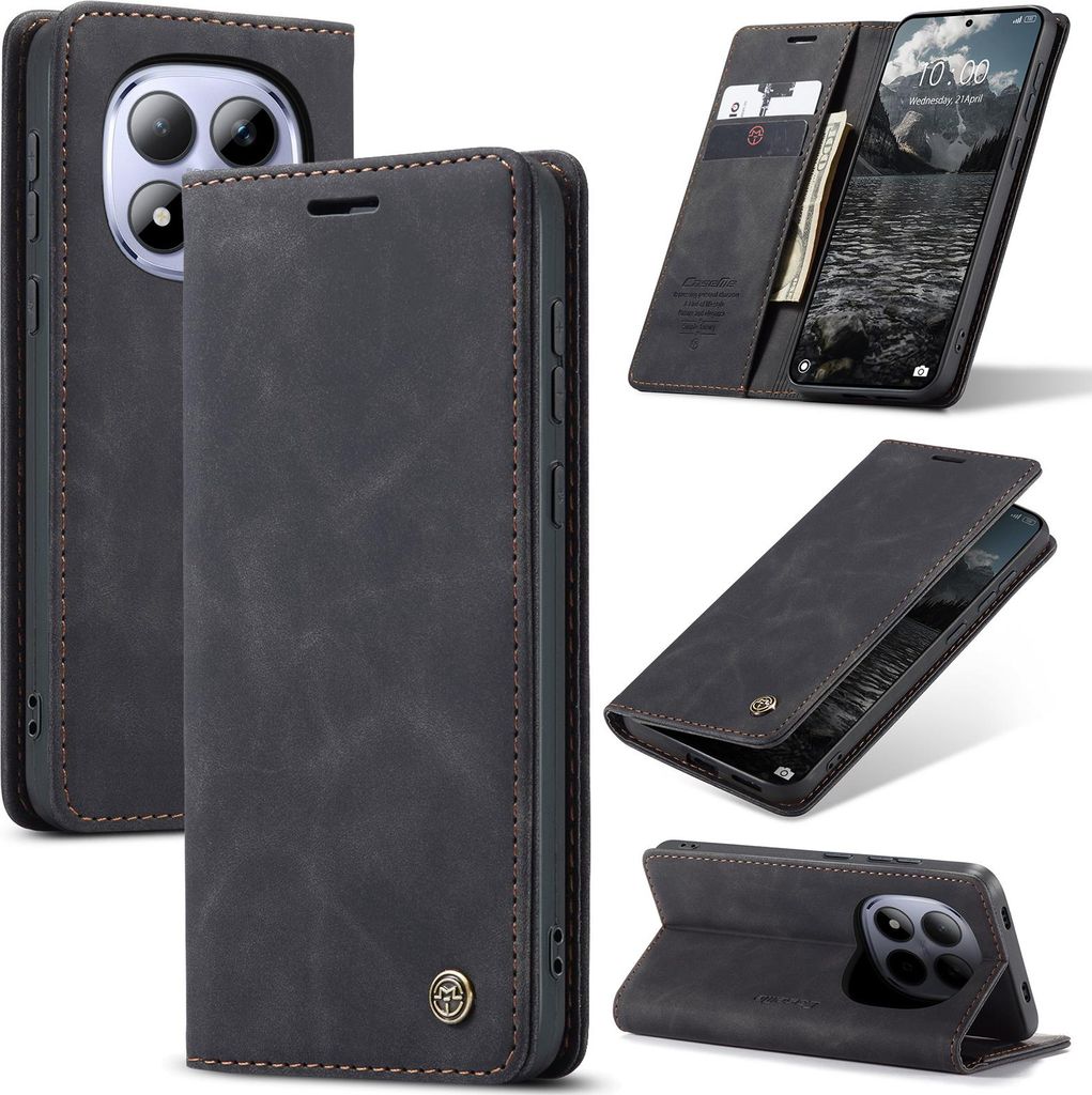 Hülle für Xiaomi Redmi Note 15 Pro 4G Retro Kunstledertasche mit Standfunktion Schutzhülle Schwarz