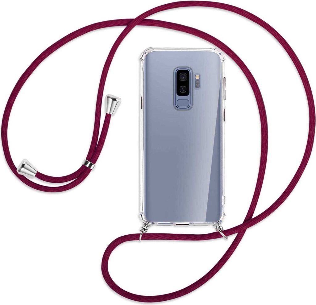 Handykette Backcover-Schutzhülle mit Band (Metall silberfarben) für Samsung Galaxy S9+ / S9 Plus - dunkelrot