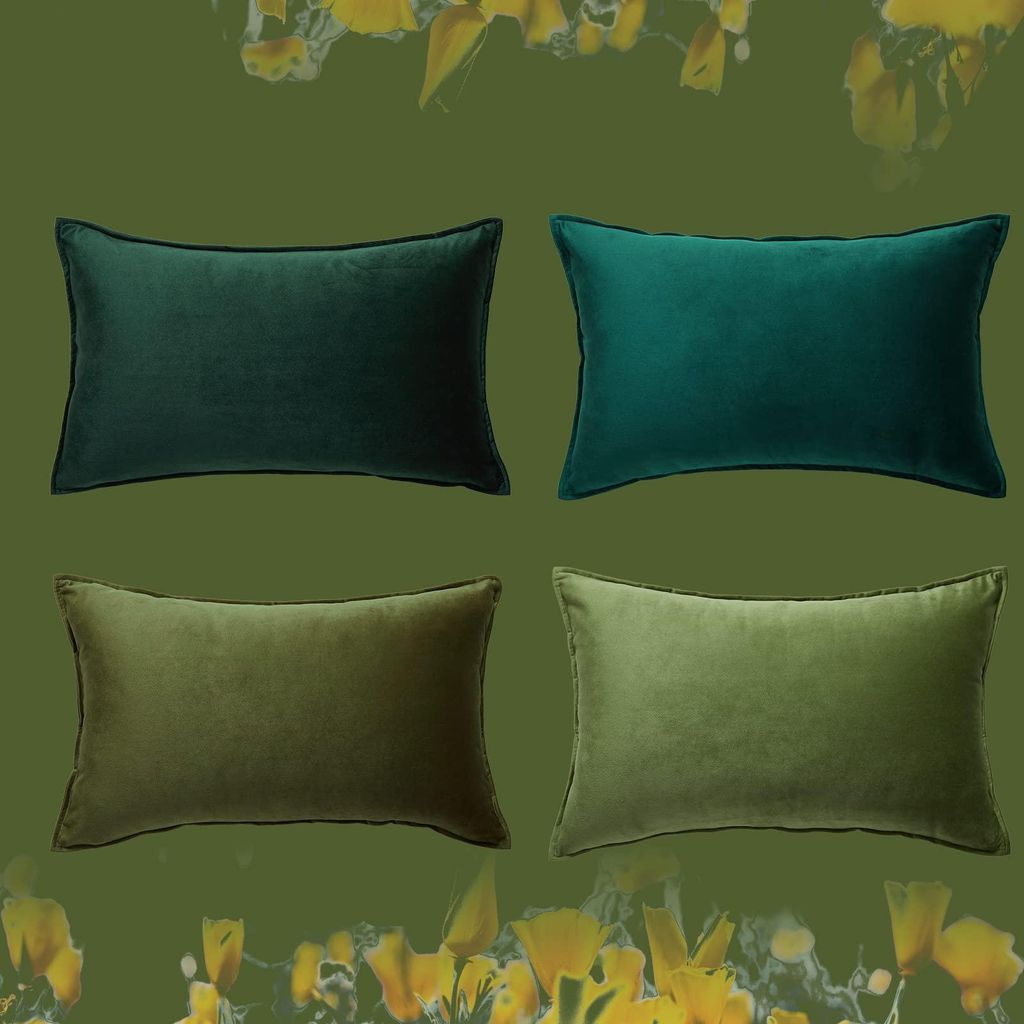Set mit 4 Kissenbezügen 30x50 cm, samtgrün mit Farbverlauf, geeignet für Sofakissen, Dekokissen und Kissenbezüge für Sofa, Schlafzimmer, Wohnz...