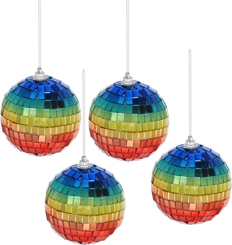 4 Stück Spiegelkugel Discokugel bunt Ø 8cm Partykugel Christbaumschmuck