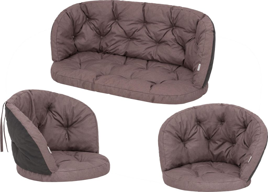 Gartenkissen-Set Amanda 1+2 – 3-teilig, für Rattanmöbel, 5 cm dick, mit Bändern, wetterfest | PillowPrim