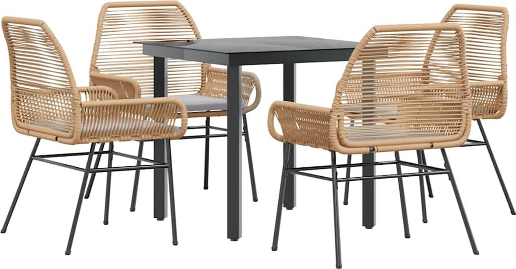 5-tlg. Garten-Essgruppe mit Kissen Braun Poly Rattan Glas