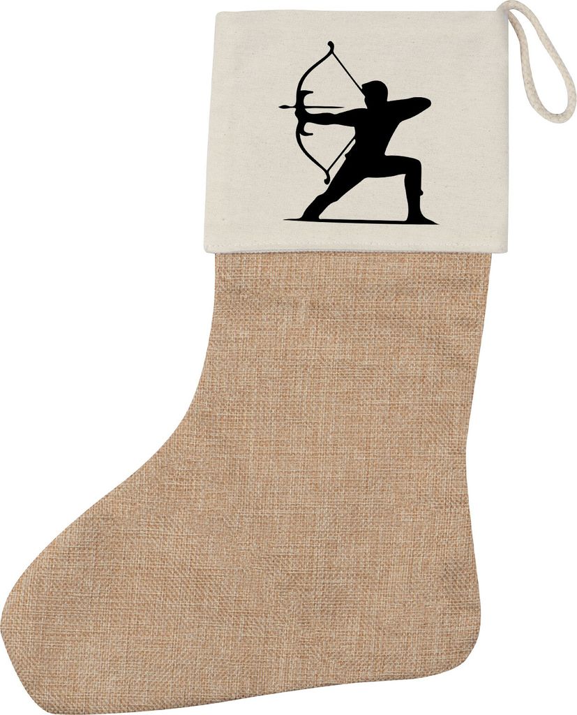 Huuraa Weihnachtsstrumpf Bogenschießen Silhouette Beige Jute Kaminstrumpf Geschenkidee