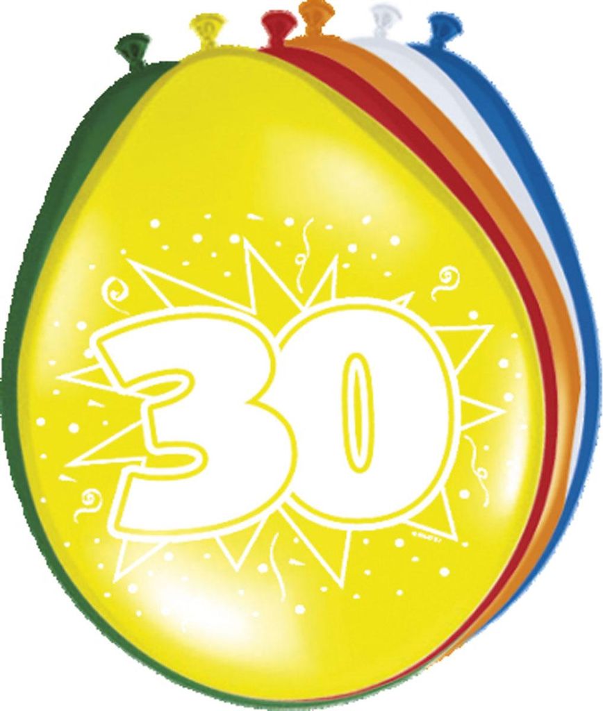 8 Bunte Latexballons Zahl 30