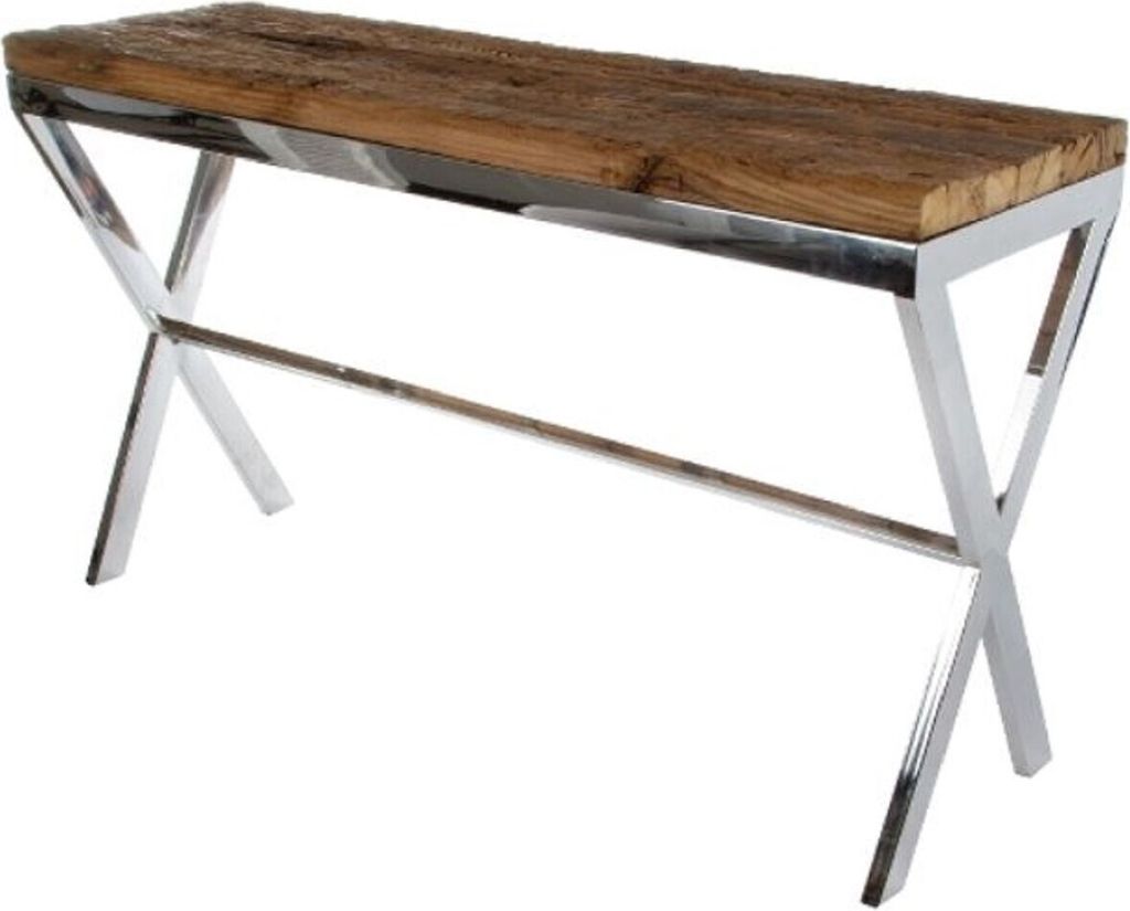 Casa Padrino Luxus Konsole Braun / Silber 140 x 40 x H. 80 cm - Konsolentisch mit rustikaler Oberfläche und zusätzlicher Glasplatte