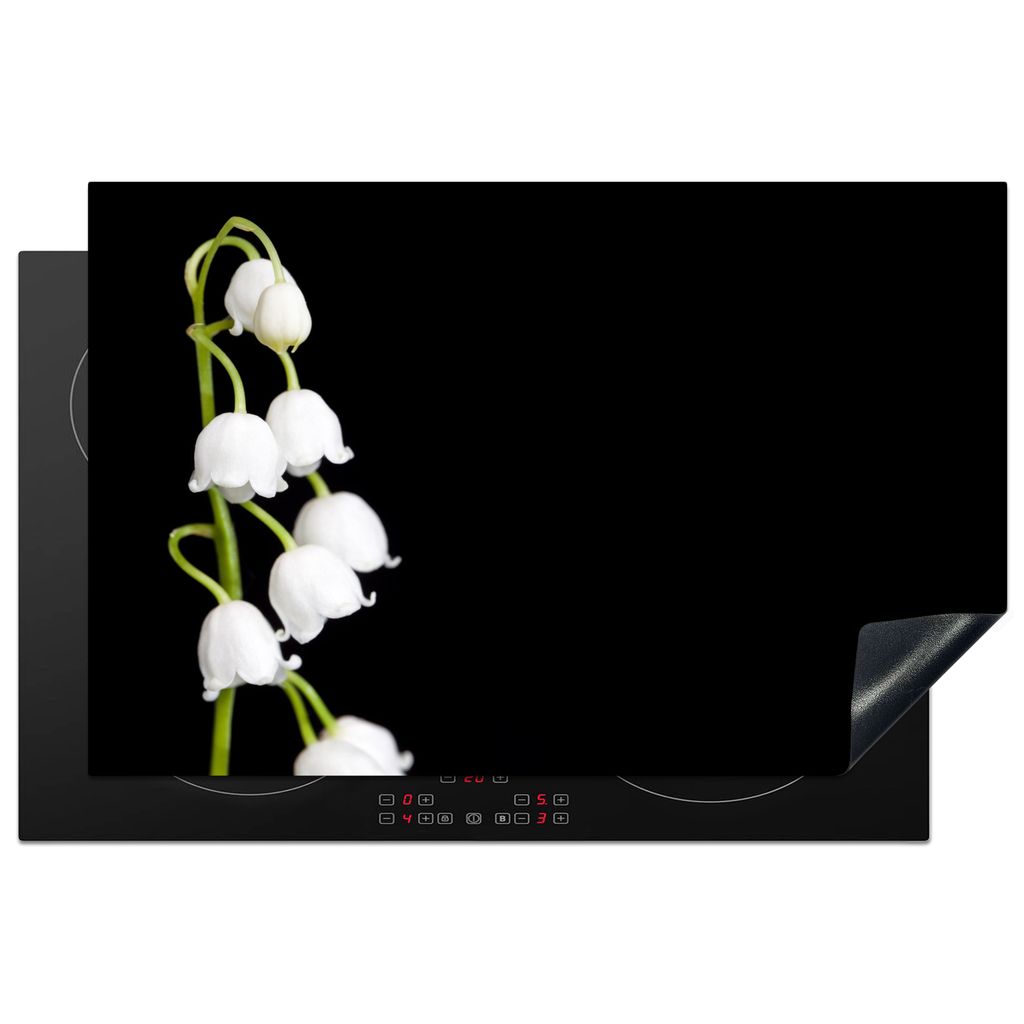 KitchenYeah Herdabdeckplatte Maiglöckchen - Blumen - Schwarz - Flora , 81x52cm, Küche Deko, Glaskeramikkochfeld Herdabdeckung, Abdeckplatte fù...