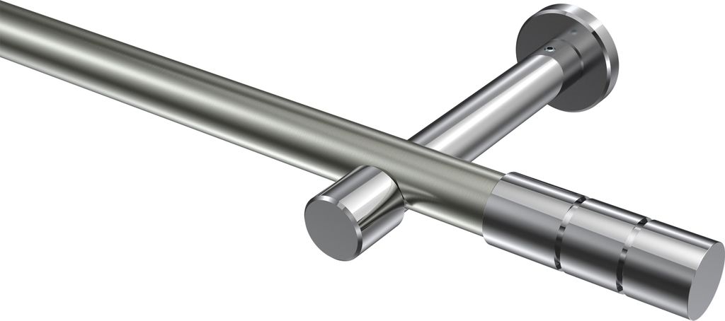Interdeco Gardinenstange / Vorhangstange Edelstahl-Optik / Chrom, Typ Prestige Elanto (Rillenzylinder) ohne Ringe, 20 mm Ø 1-läufig, 160 cm