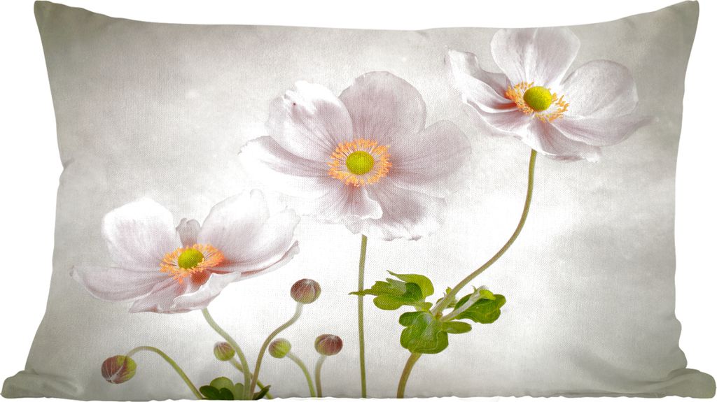 MuchoWow Zierkissen Sofakissen Wohnzimmer Dekokissen 50x30 cm Blumen - Stillleben - Ölfarbe - Mohn - Rosa - Wohnzimmerdekoration - Polster mit P...