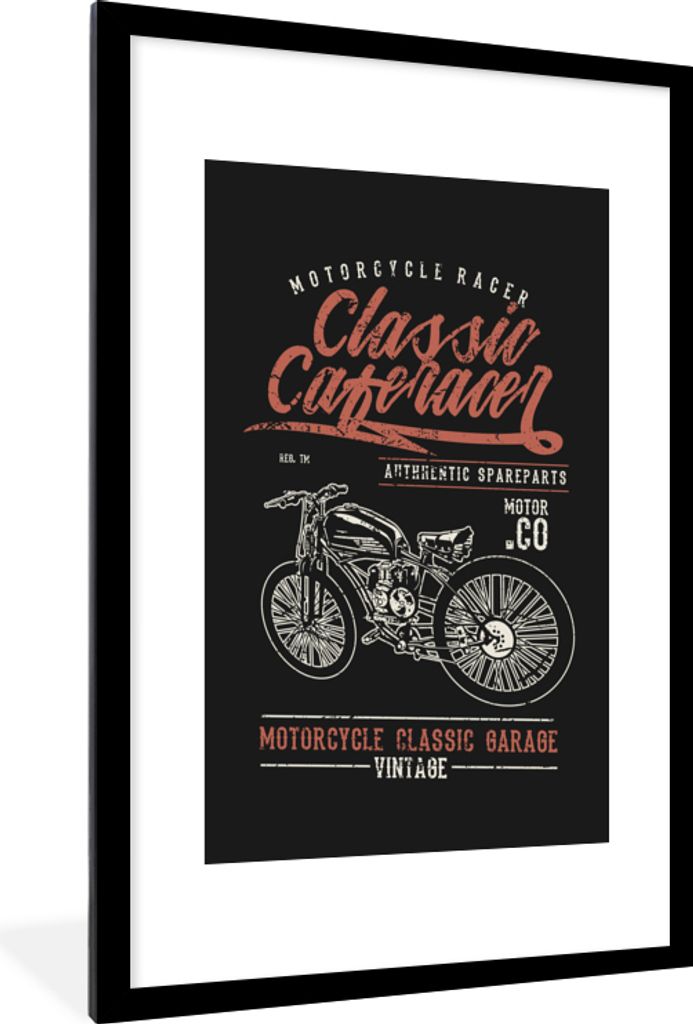 MuchoWow MuchoWow Gerahmtes Poster Mancave - Motor - Schwarz - Vintage 60x90 cm - Poster mit zchwarzem Bilderrahmen - Dekoration - Wandposter W...