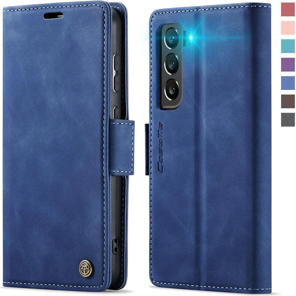 Custodia Samsung S22 5G con Shield RFID Blu Navy - Pelle PU Tech-Ready