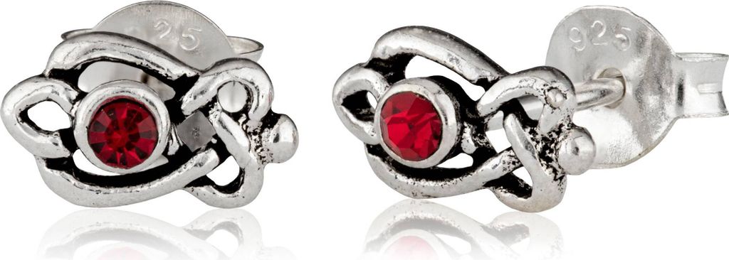 Paar 925 Sterling Silber Keltische Ohrstecker mit Roten Kristallen 7032