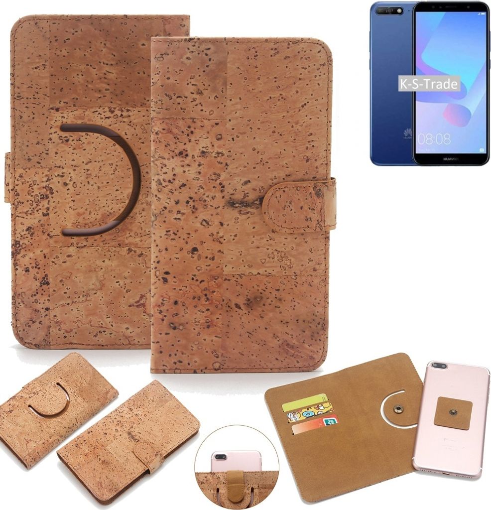 K-S-Trade Handy-Hülle Schutz-Hülle kompatibel mit Huawei Y6 (2018) Dual-SIM Handyhülle Schutzhülle Korkhülle Kork-Hülle 1x