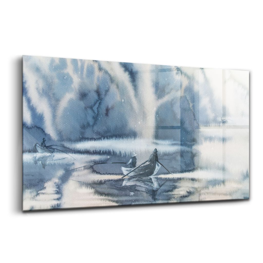 Glasmalerei - dekorative Malerei - moderne Malerei - 140x70 - Fischer am See