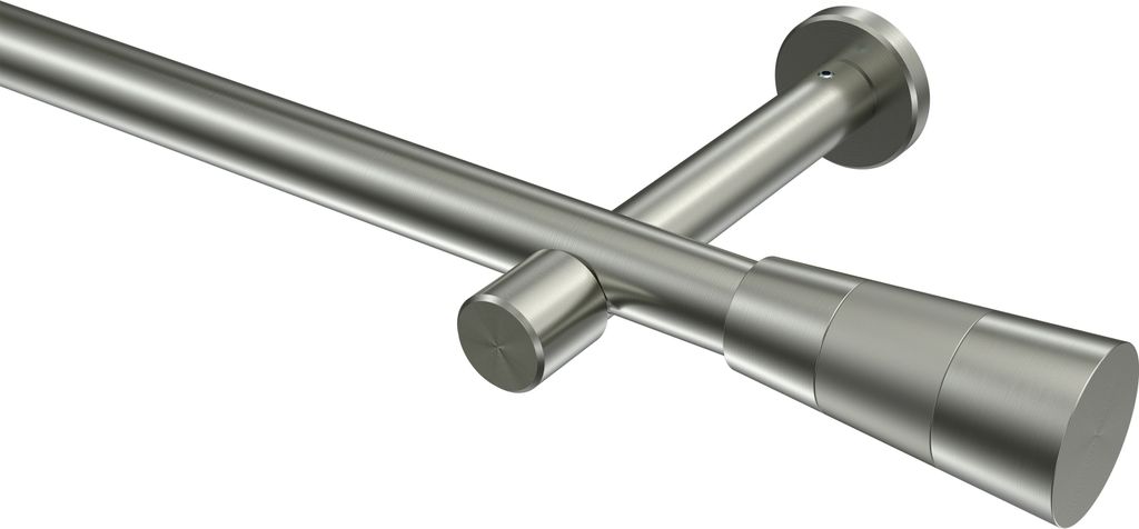 Interdeco Gardinenstange / Vorhangstange Edelstahl-Optik, Typ Prestige Tanara (Konus Bicolor) ohne Ringe, 20 mm Ø 1-läufig, 360 cm