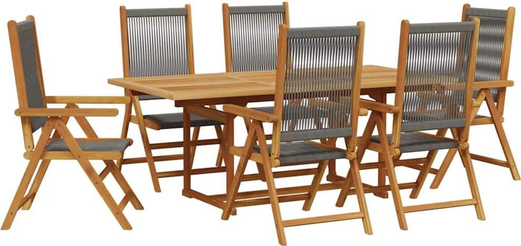 vidaXL 7-tlg. Garten-Essgruppe Polypropylen und Massivholz Grau
