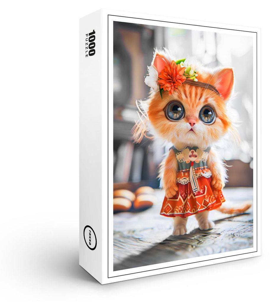 raxxa Premium-Puzzle "Kitten in Red Dress in Room", 1000 Teile