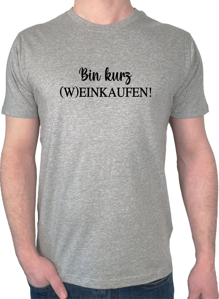 Huuraa Herren T-Shirt Bin kurz (W)Einkaufen Schriftzug 3XL Sport Grey Bio Baumwolle Fairtrade Herrenshirt Geschenkidee