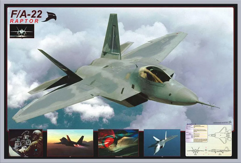 Tableau Avion de Chasse F/A-22 Raptor encadré pour décoration de bureau