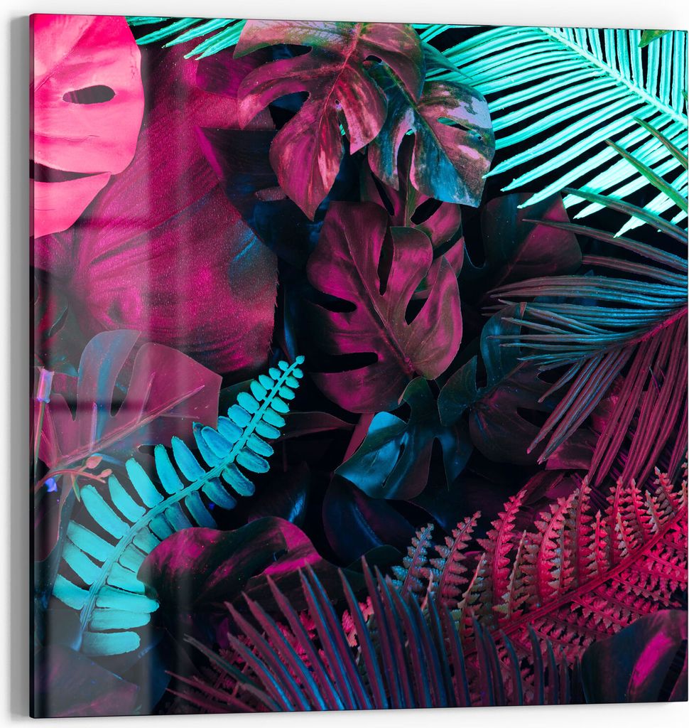 DEQORI Glasbild Echtglas 30x30 cm 'Gefärbtes Blattwerk' Wandbild Bild modern Deko