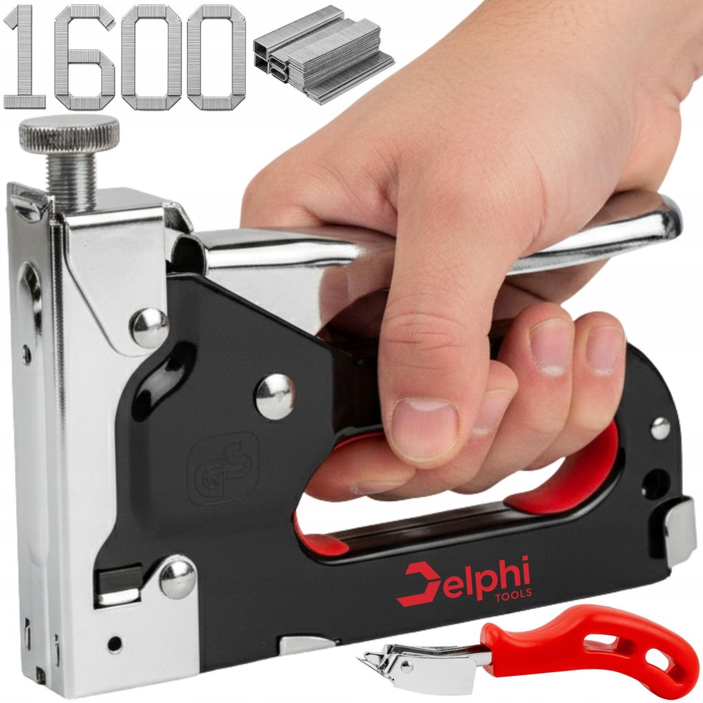 Delphi Tools Handtacker 4–14 mm mit 1600 Klammern und Entklammerer verstellbare Schlagkraft Metallgehäuse