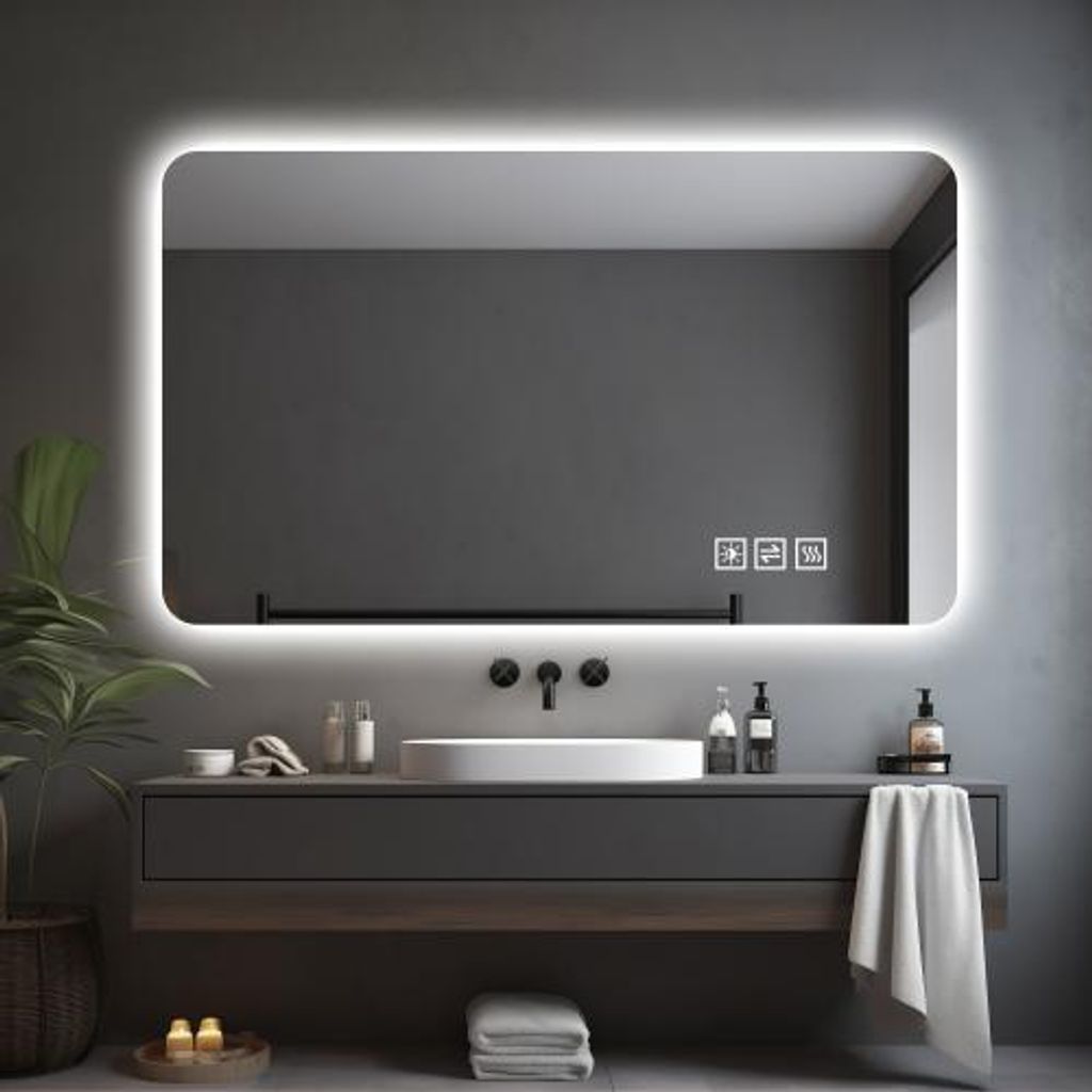 60*100cm LED bathroom mirror, corrosion-resistant, three-color dimmable, backlit mirror with one-touch demist function
