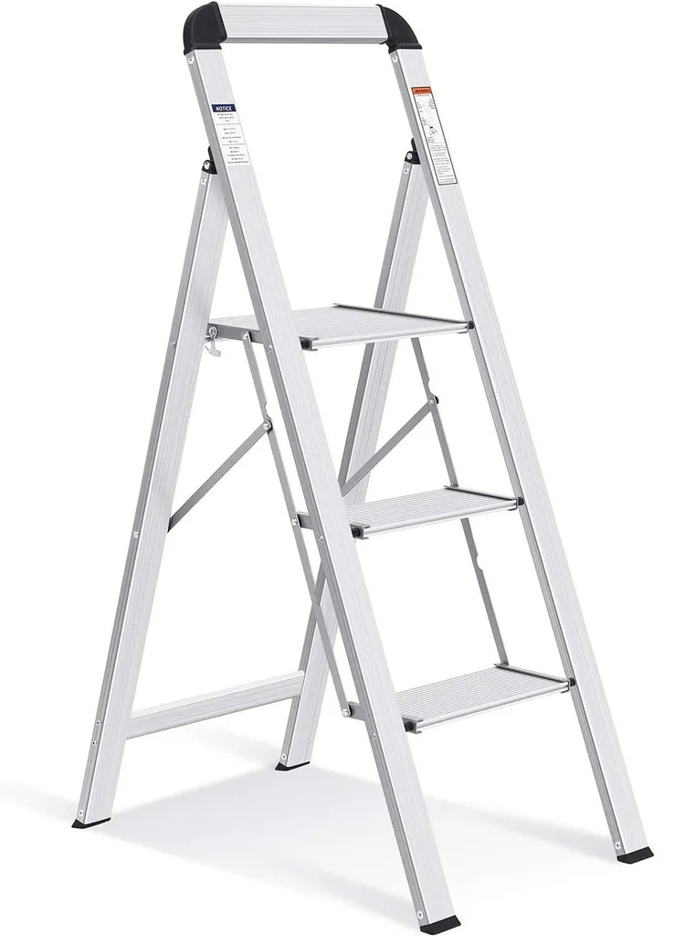 Escabeau aluminium avec main courante pour maison, bureau et jardin