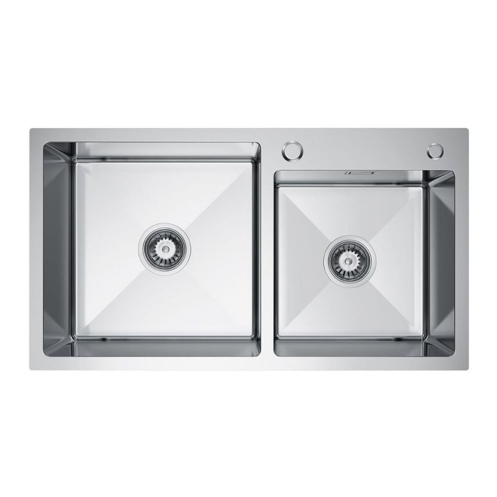 VBChome Küchenspüle 78×45 cm Edelstahl Stahlfarbe – 2 Becken Spülbecken Doppelspülbecken Tiefe 21 cm Mindestunterschrank 80 cm