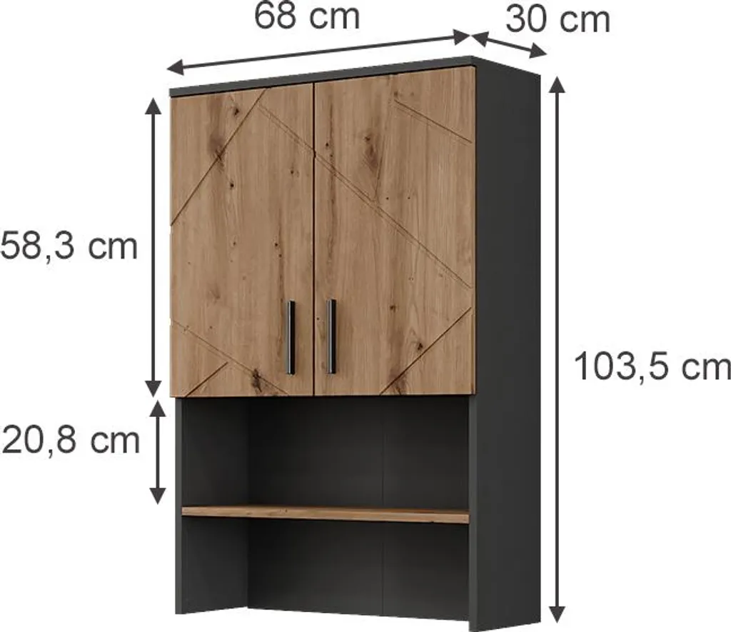 Armoire de salle de bain haute Vicco Irma 2 portes Anthracite et Chêne - 3