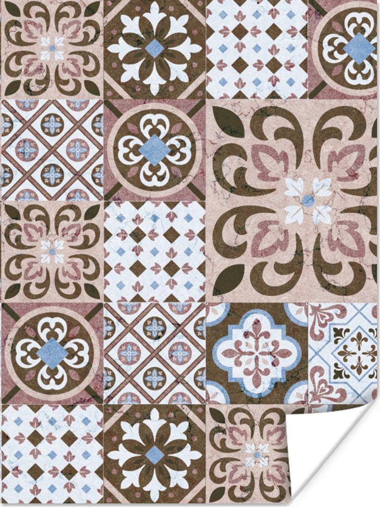 MuchoWow Poster Muster - Vintage - Braun - Blumen - Formen 120x160 cm - Wandbilder