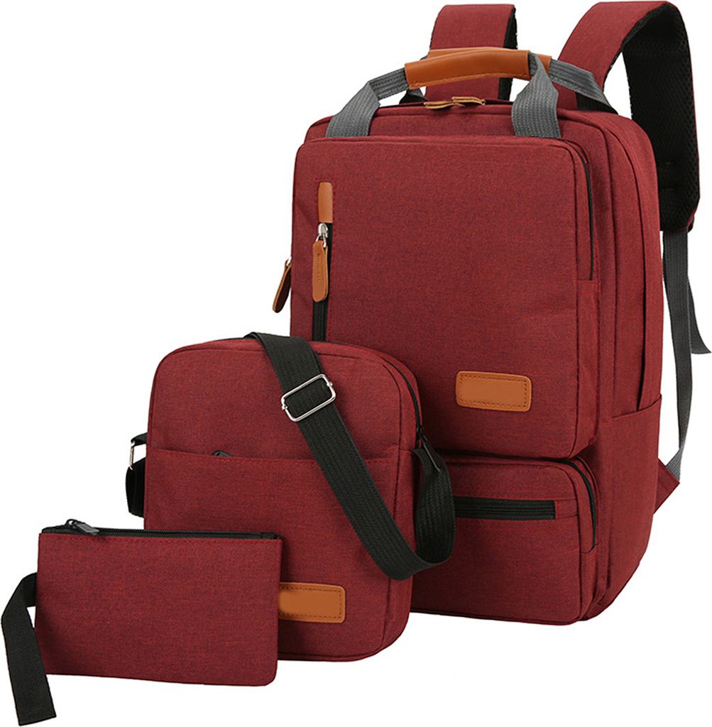 Outdoor-Rucksack, Laptoptasche, Rucksack, Rucksack-Set, 1* Rucksack + 1* Ranzen + 1* kleine Tasche, geeignet für Computer unter 14,5 Zoll, Rot