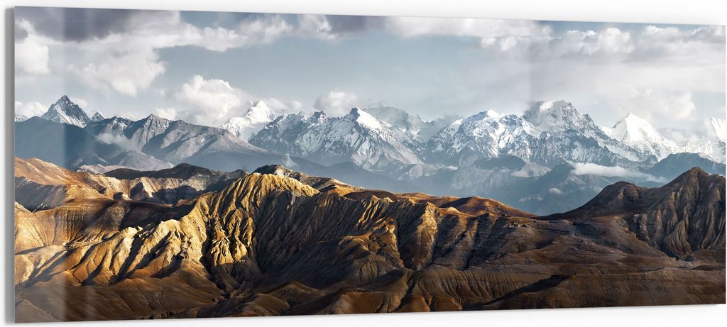 DEQORI Glasbild Acryl 125x50 cm 'Bergkettenpanorama' Wandbild Bild modern Deko