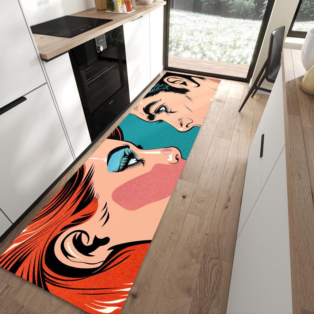 Küchenteppich 80x300cm rutschfest & abwischbar PVC Läufer - Pop Art Paar