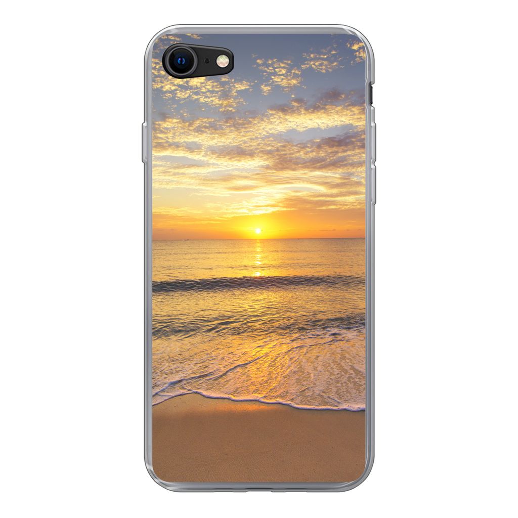 MuchoWow Handyhülle Schutzhülle Hülle für iPhone 7 Strand - Sonnenuntergang - Meer Silikon Softcase Handy Hülle - Kartenhalter