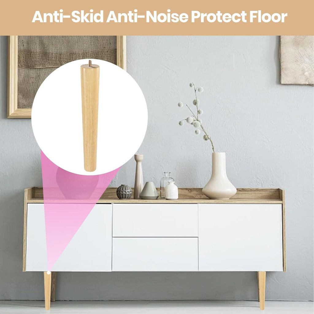 Holzmöbelbeine Taper Ersatz 12 cm - Set von 4 mit Montageplatte - Möbelbeine mit Filzgleitern für Sofa, Bett, Kommode, TV-Schränke, Badezimmer