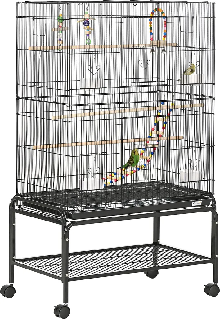Cage oiseaux PawHut avec 4 mangeoires et 3 perchoirs hauteurs ajustables
