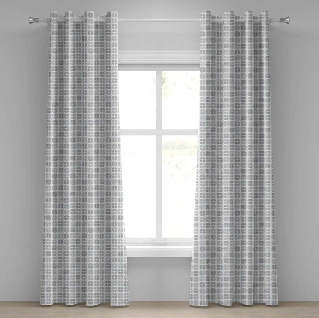 ABAKUHAUS Tenda con occhielli grigia, motivo geometrico con quadrati disegnati a mano in stile art déco che formano una griglia astratta, tende decorative a 2 pannelli, 280 cm x 225 cm, grigio chiaro e cocco