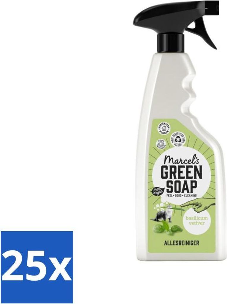Marcel's Green Soap – Allzweck-Reinigungsspray – Basilikum & Vetivergras – Natürlich & Wirksam – 500 ml - Vorteilspack - 25 Stücke