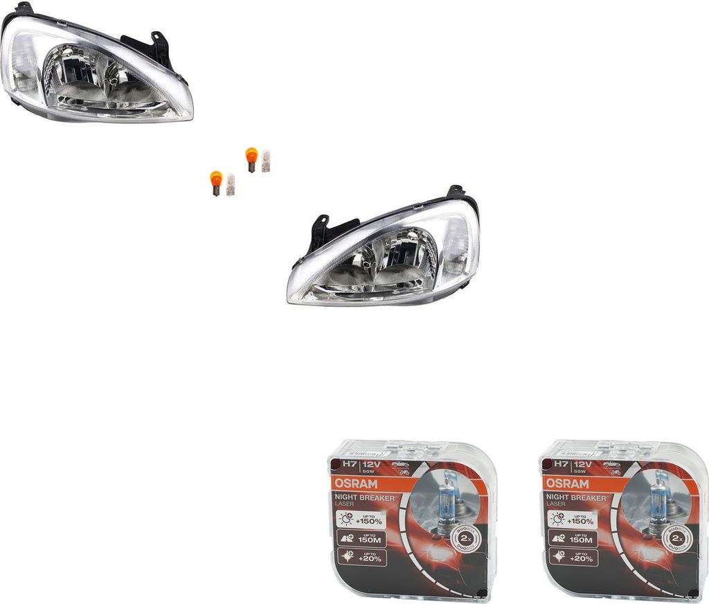 Johns, Scheinwerfer + Osram Night Breaker Laser passend für Opel Corsa C -03 L R 1216000 09196231 1216093 09196232