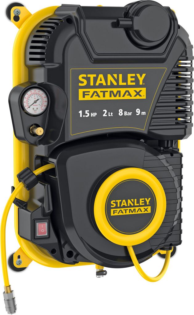 A Stanley Fatmax air compressor is shown against a white background.