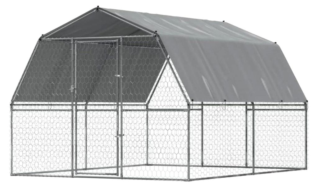 Hundekäfig 2 STK., Hundezwinger mit wasserfestem Dach und Tür, Outdoor Hundehaus im Maschen-Design, Hundehütte aus verzinktem Stahl