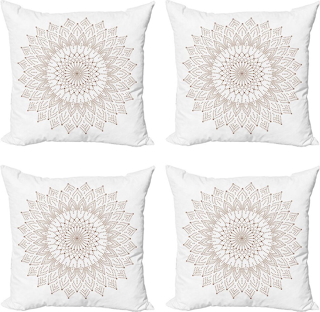 ABAKUHAUS Brown Mandala Kissenbezug Set (4 Stück), Pointillist Spitze Kunst, Moderner Doppelseitiger Digitaldruck, 60 cm x 60 cm, Weiß und Braun
