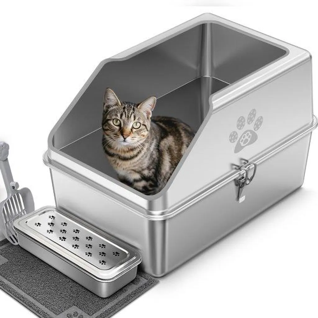 Litière chat en inox anti-projection 30 cm de haut spécial odeurs